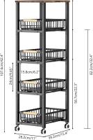 Carrito de almacenamiento de sándwich de 5 capas, negro, acero al carbono, estante escalonado, almacenamiento de cocina, 42.3 x 15.5 x 11.1 pulgadas, capacidad de 50 libras - details 0