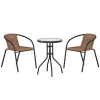 Outsunny Conjunto de Mesa y 2 Sillas de Jardín Juego de 3 Piezas Sillas y Mesa de Ratán con 2 Sillas Apilables y 1 Mesa de Centro Redonda para Terraza Césped Balcón Marrón - details 0