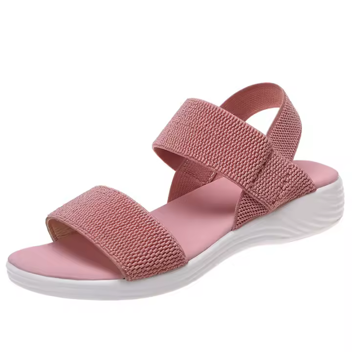 Sandalias De Mujer De Tejido Elástico Con Tacón Bajo Y Plataforma No Disponible Cómodas Y Ligeros Para Caminar En Verano Talla Real Adecuada Estilo Fashion - 1