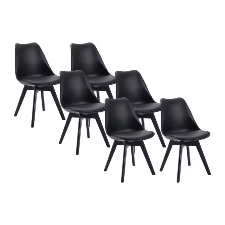 Vente-unique - Juego de 6 sillas JODY - Polipropileno y haya - Negro y patas negro - 1