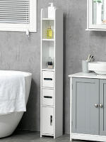 Armario Alto de Baño con 3 Puertas y 3 Estantes Abiertos Columna Auxiliar de Baño para Salón Aseo Dormitorio Estilo Moderno 15x17x120 cm Blanco - details 1