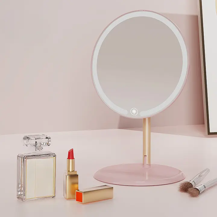 Espejo De Maquillaje Portátil Para Escritorio Con Temperatura De Color Infinita 3 Luces Giratorio 90 Grados Luz Botón Perfecto Para Viajes - 1