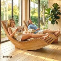 Outsunny Pack de 2 Sillas Mecedoras de Jardín de Madera, Mecedoras para Exterior Ergonómica Plegables con Diseño Listonado, para Balcón, Terraza, Patio, Carga 120 kg, 60x156x77 cm, Natural - details 4