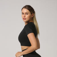 Camiseta De Yoga Sin Costuras Para Mujer Top Corto De Manga Fitness Ropa Deportiva Para Gimnasio Correr Sportswear Polyester Nylon Spandex - details 8