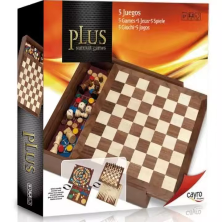 Set de Cinco Juegos de Madera Clásicos - Ajedrez - Damas- Parchis - Oca Cayro - 1
