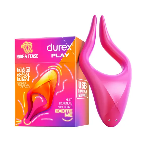 Durex Vibrador Estimulador Multi Uso RIDE & TEASE, juguete sexual para mujer, hombre y pareja, 7 modos de vibración y resistente al agua - 1