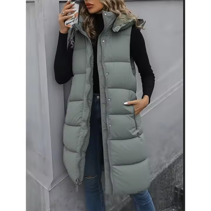 Beachy Chaleco Larga Afelpado Acolchado Calentito Cierre Cremallera Capucha Desmontable - 1