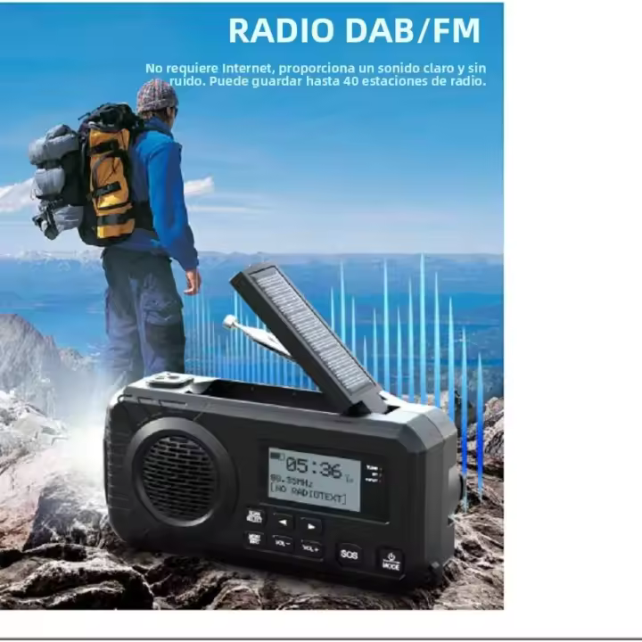 BIT Radio De Emergencia Portátil DAB Con Solar BT FM Alarma SOS 5000 mAh Power Bank Y Lámpara De Lectura Radio Manivela Eléctrica - 1