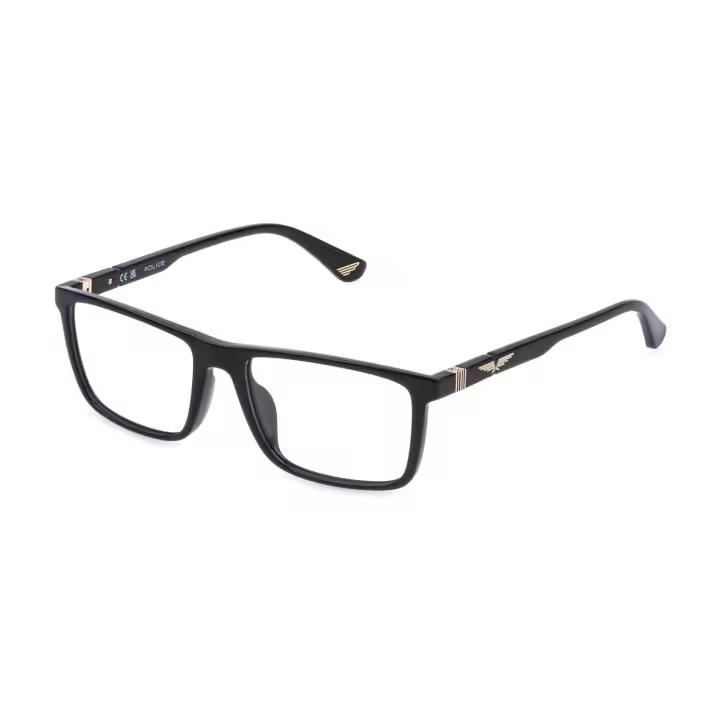 MONTURA HOMBRE POLICE ORIGINS LITE 32 VPLQ66 0Z42 54-17  Montura Acetato Negro Brillo   Logo Dorado   Forma Rectangular  Borde Completo - 1