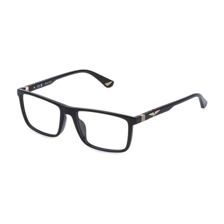 MONTURA HOMBRE POLICE ORIGINS LITE 32 VPLQ66 0Z42 54-17  Montura Acetato Negro Brillo   Logo Dorado   Forma Rectangular  Borde Completo - 1