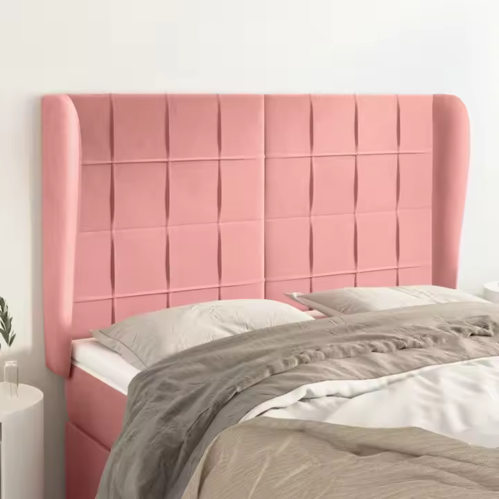 vidaXL Cabecero con orejas de terciopelo rosa 147x23x118/128 cm - 1