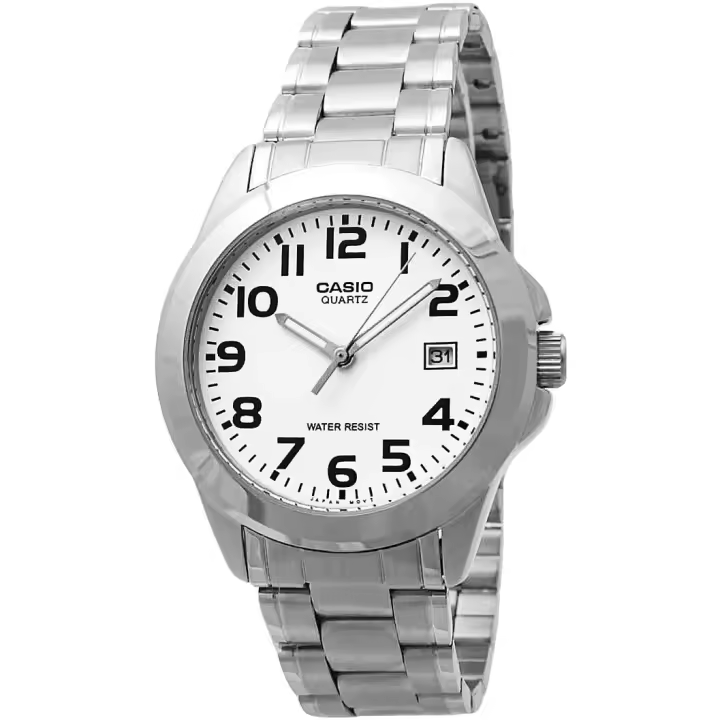 Reloj clásico hombre Casio MTP-1259PD-7B dial negro Pantalla de Neón correa de acero - 1