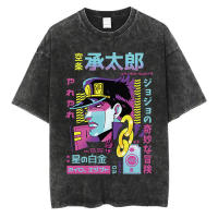 Camiseta Vintage Lavada Para Hombre Verano Estilo Hip Hop Streetwear Impresión Anime JoJo Bizarre Adventure Algodón Casual Manga Corto - details 6