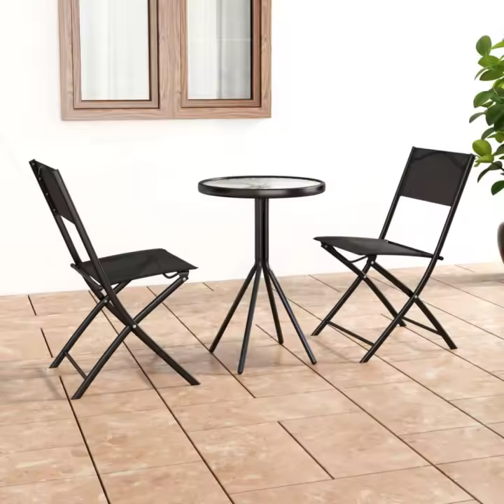 vidaXL Mesa y sillas de bistró 3 piezas acero negro - 1