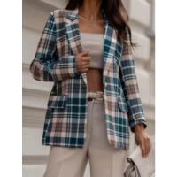 Abrigo Casual Para Mujer Con Punto Escocés Y Botón Único Talla S-XXL Chaqueta De Pato De Verano/Otoño De Poliéster - details 2