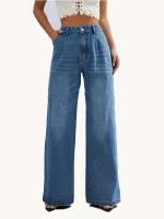Nuevas Jeans Para Mujer Estilo Europeo Y Americano Color Sólido Pantalones Rectos De Pierna Ancha CasualCompatibles Con Todo - details 1