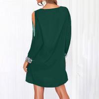 Vestido De Mujer Para Fiesta Noche V-Neck Con Lentejuelas Y Hombros Fríos Vestido Casual De Color Sólido Largo De Rodilla - details 20