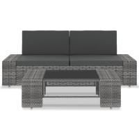 vidaXL Juego de muebles de jardín 3 piezas ratán sintético Negro, Marrón, Gris Conjunto Terraza Muebles Jardín Exterior Juego de Muebles de jardín Mueble Jardín Exterior Muebles de Salon Exterior - details 0