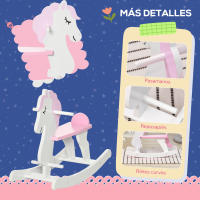 HOMCOM Caballito Balancín para Niños de 1-3 Años Caballo Mecedora de Madera con Manillar y Pedales Carga 50 kg 68x27x46,5 cm Blanco y Rosa - details 4