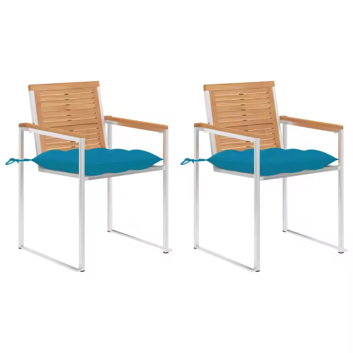 vidaXL Sillas de jardín con cojines 2 uds madera maciza teca y acero - 1