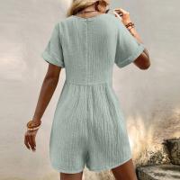 Monos De Verano Casuales Para Mujer Con Hombros Descubiertos Y Mangas Cortas Ruched Estilo Romper De Piernas Largas Con Bolsillos De Poliéster - details 49