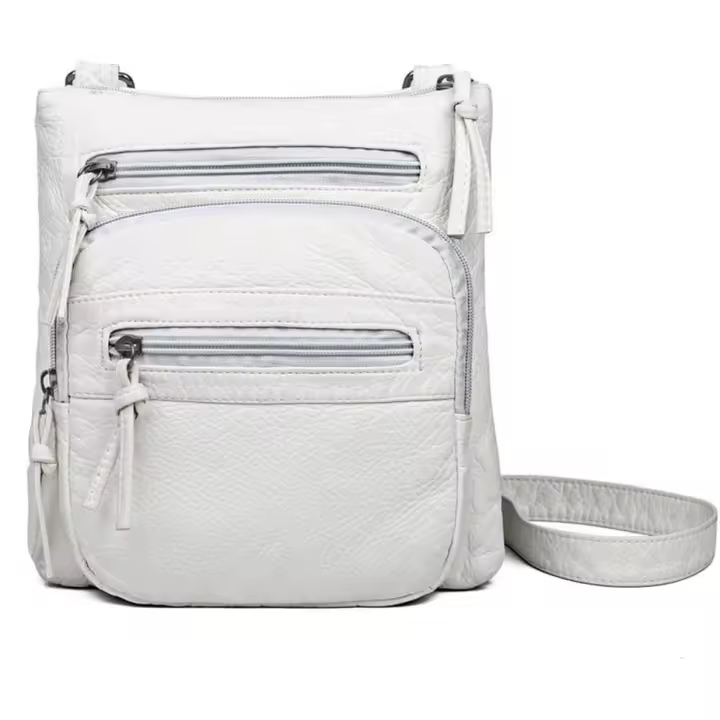 Bolsos cruzados de cuero suave con múltiples bolsillos para mujer, bolsos vintage con solapa para el hombro, bolsos y carteras, bolso pequeño (blanco) - 1