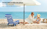 SONGMICS Silla de Playa, Silla de Camping, Silla de Exterior Portátil, con Correa de Hombro, Plegable, Respaldo Ajustable, Reposacabezas, Apoyabrazos, 2 Bolsillos Laterales, Azul y Blanco/Rojo y Blanco/Verde y Blanco - details 0