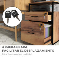 Vinsetto Cajonera de Oficina con Cerradura Armario Archivador Móvil con Ruedas 2 Cajones Barra Colgante para Tamaño Carta A4 y 2 Llaves 44x40x66,5 cm MarrónRústico - details 6