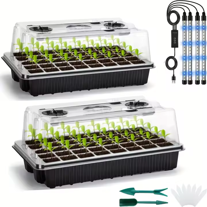 2-Pack De Bandejas De Germinación De Semillas Negras Con Luz LED Y Temporizador Ideal Para Jardinería Doméstica Y Invernaderos - 1
