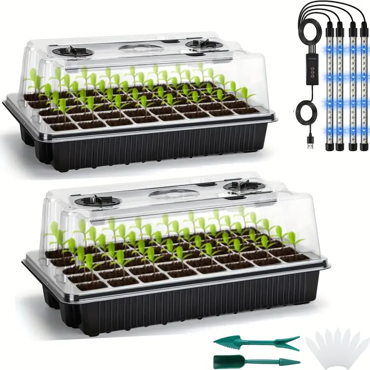 2-Pack De Bandejas De Germinación De Semillas Negras Con Luz LED Y Temporizador Ideal Para Jardinería Doméstica Y Invernaderos - 1