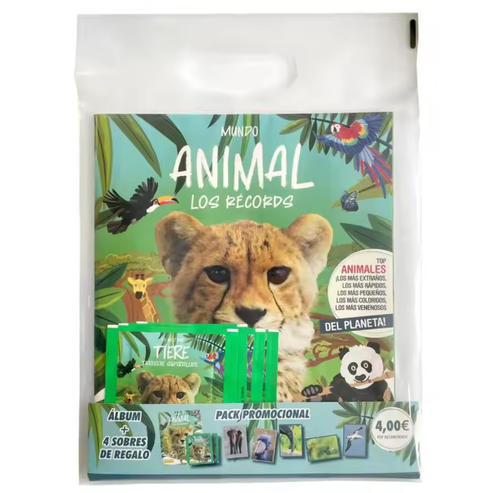 Starter Pack Album + 4 Sobres Cromos Mundo Animal Los Records Panini - 1