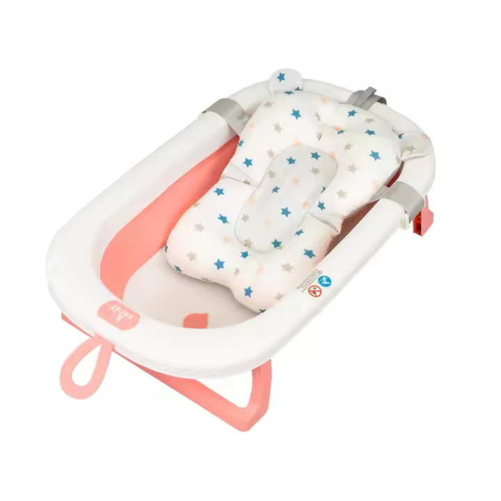 Toral Bañera Plegable Bebé con Patas Rosa - Bañera Bebe con Patas Comoda, Facil de Guardar con Asiento Bañera Bebe y Patas Antideslizantes - Bañera Bebé Plegable Portatil - Modelo Bathy Rosa con Cojín - 1