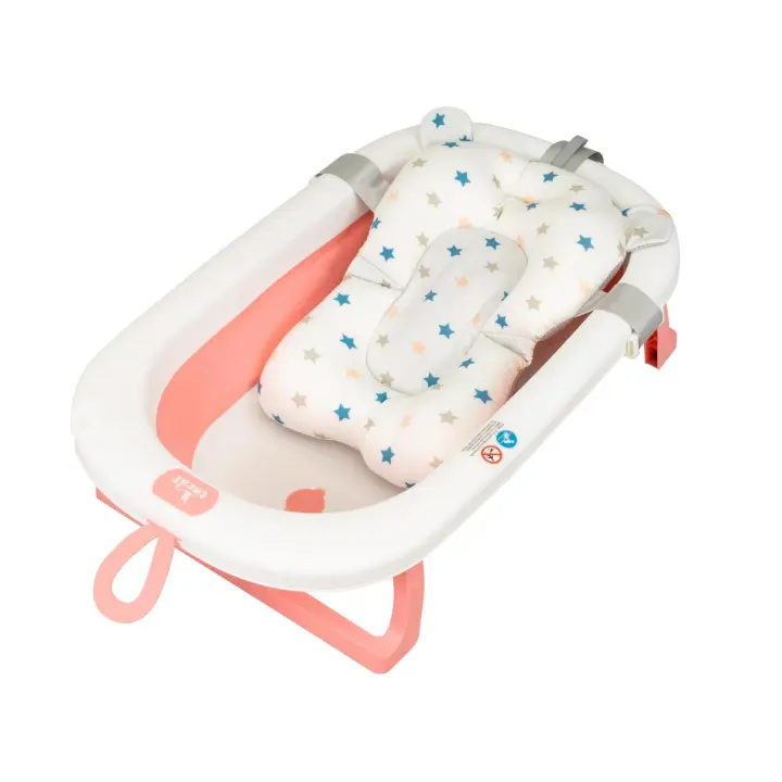 Toral Bañera Plegable Bebé con Patas Rosa - Bañera Bebe con Patas Comoda, Facil de Guardar con Asiento Bañera Bebe y Patas Antideslizantes - Bañera Bebé Plegable Portatil - Modelo Bathy Rosa con Cojín - 1