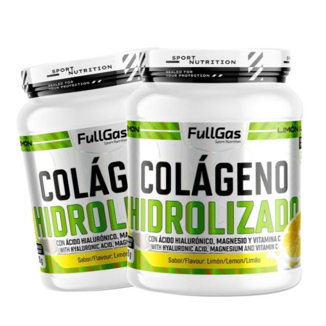 FULLGAS - PACK 2 - Colágeno hidrolizado  Con Mg, Ác. Hialurónico, Vit. C  Limón 400g -Colágeno hidrolizado con citrato de magnesio, vitamina C y ácido hialurónico para mejorar las cualidades propias del colágeno. Sin gluten y sin lactosa.