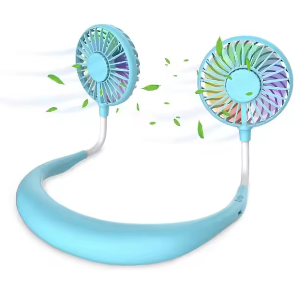Ventilador de Cuello portáthil Azul, mini ventilador USB, recargable, con 3 velocidades y Doble cabecero, ideal para Exterior, camping, Oficina y Sala de estar. - 1