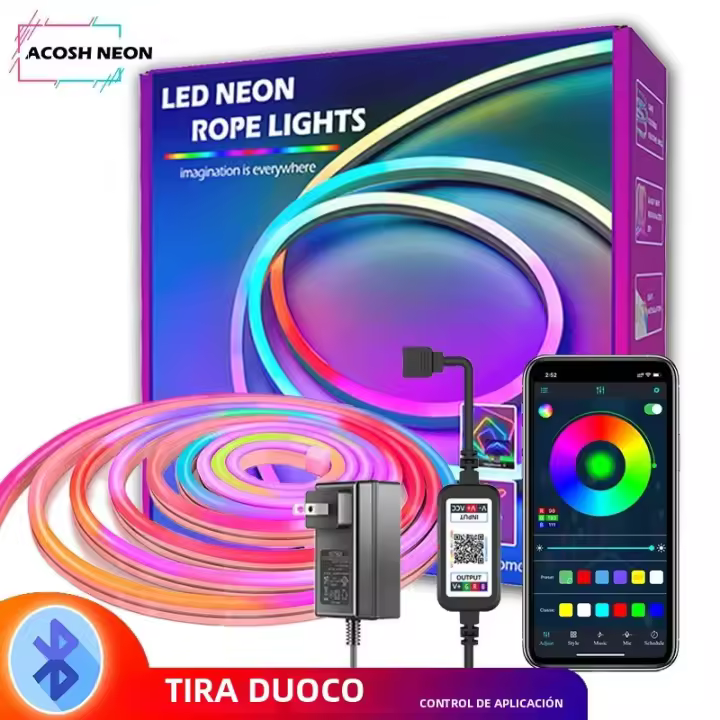 Tira De Luces LED Neón RGB Con Control Bluetooth Tubo Flexible Inteligente Para Cambio De Color Luz De Rope Para Interiores Hogar - 1