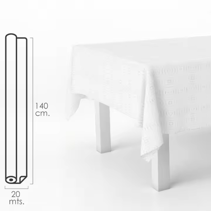 Mantel hule muletón blanco rectangular. impermeable antimanchas pvc 140 cm. x 20 metros. rollo recortable. interior y exterior - 1