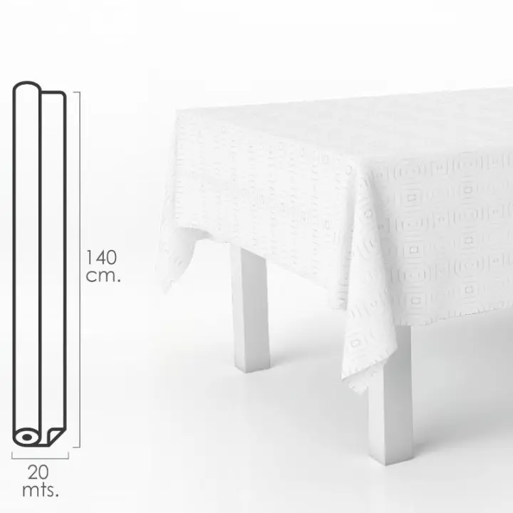 Mantel hule muletón blanco rectangular. impermeable antimanchas pvc 140 cm. x 20 metros. rollo recortable. interior y exterior - 1