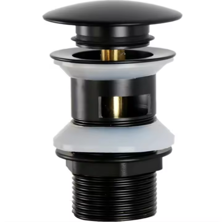 ZC Promoción Drenaje de lavabo emergente de latón universal G1 1/4 "Drenaje de lavabo emergente con desbordamiento, sistema Click-Clack, instalación sin herramientas, negro mate - 1