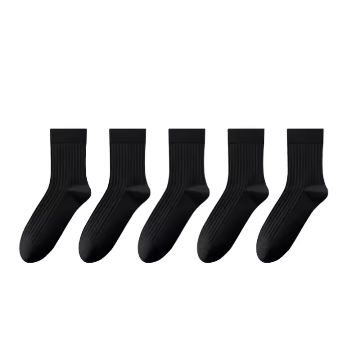 Calcetines De Hombre 5 Pares Color Sólido Con Rayas Verticales Wicking De Sudor Desodorantes Calcetines De Negocios - 1
