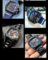 Reloj De Cuarzo Para Hombre MEGIR Negro Resistente Al Agua Con Cronógrafo Y Manos Luminosas Correa De Acero Inoxidable Dial Cuadrado - details 23