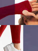 Monopiece De Yoga Para Mujer En Color Sólido Con Ribbed Y Manga Larga Sin Costuras Fitness Bodysuit De Activewear Slim Fit - details 6
