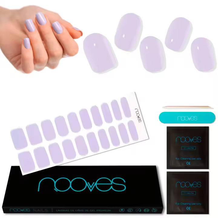 NOOVES - Láminas de Gel para UñasLavender Milk - Violeta 20 uds, Uñas de Gel Semicuradas Premium, Gel Nail Stickers,Pegatinas Uñas de Gel, Incluye 1 Lima de Uñas y 1 Palito de Naranjo, Vegano - 1