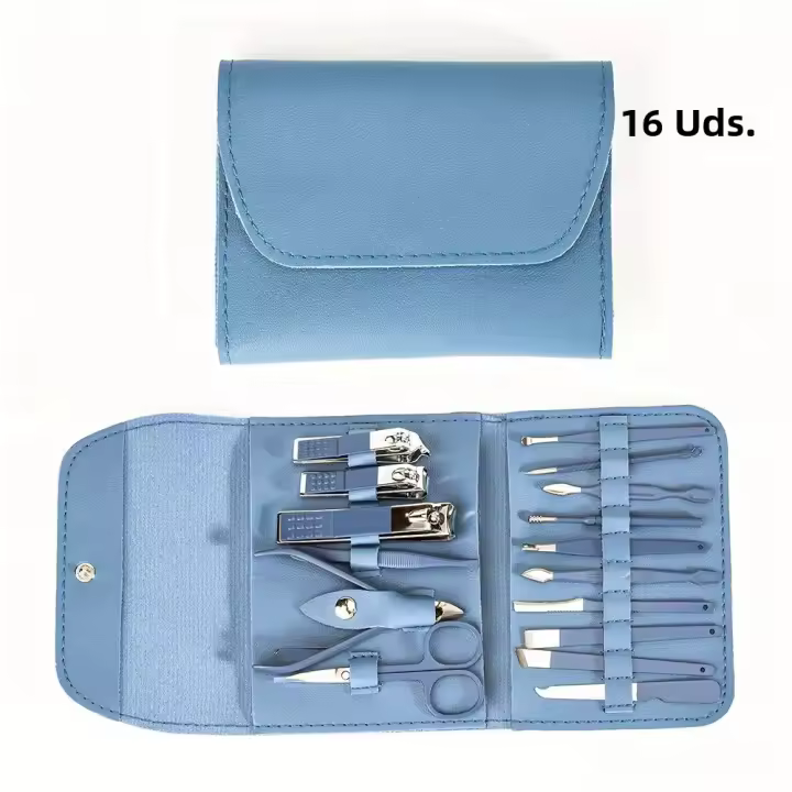 Set Profesional De 16 Piezas De Tijeras Para Uñas Y Aretes Con Estuche De Viaje Manicura Y Pedicura Herramientas Y Accesorios Sin Recurso De Energía - 1
