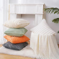 Fundas De Cojines De Peluche Doble Cara 45x45 Cm Estampado De Rayas Amplias Para Sofá Funda De Cojín Suave Y Densa JAF068 - details 1