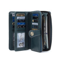 Cartera Larga Antirrobo RFID Para Hombres Y Mujeres De Cuero Wax Con Bolsillos Múltiples Gran Capacidad Cierre De Cremallera Cartera De Mano Monedero Tarjetero Retro Europeo Y Americano - details 1