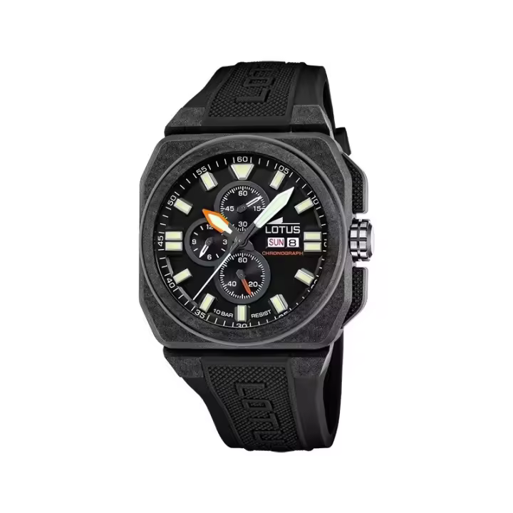 Reloj Lotus Chrono 18976/4 Hombre – Cuadrado, Fibra Carbono, Correa Caucho Negro - 1