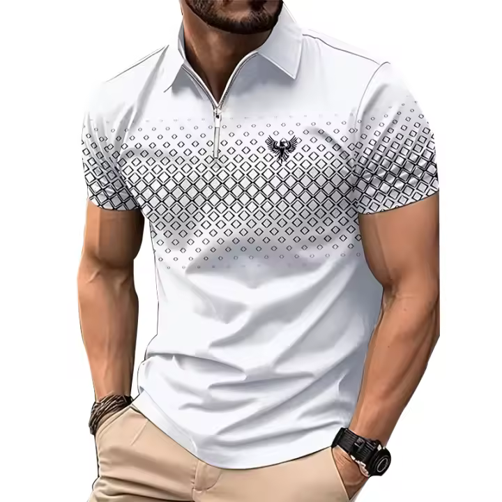 Camisa Polo Hombre Verano Manga Corta Cierre Invisible Moda Casual Polyester Transpirable Contraste De Colores - 1