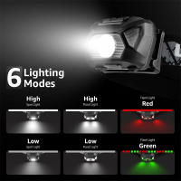 Linterna Frontal LED Recargable USB Con 6 Modos Impermeable IPX4 Para Pesca Al Aire Libre Luz Roja Y Verde Lámpara Frontal De 5W - details 1