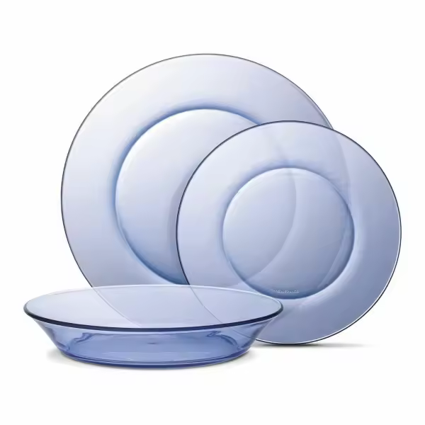 Vajilla de cristal 24 piezas Platos Lys de Duralex Plato Hondo, Plato Llano, Fruta o Postre, azul, verde, ámbar y marina - 1